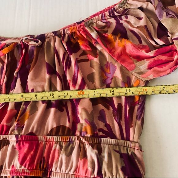 Floral Print Off the Shoulder MIDI Dress Sz L High waist Babydoll Style Coquette - Picture 11 of 12